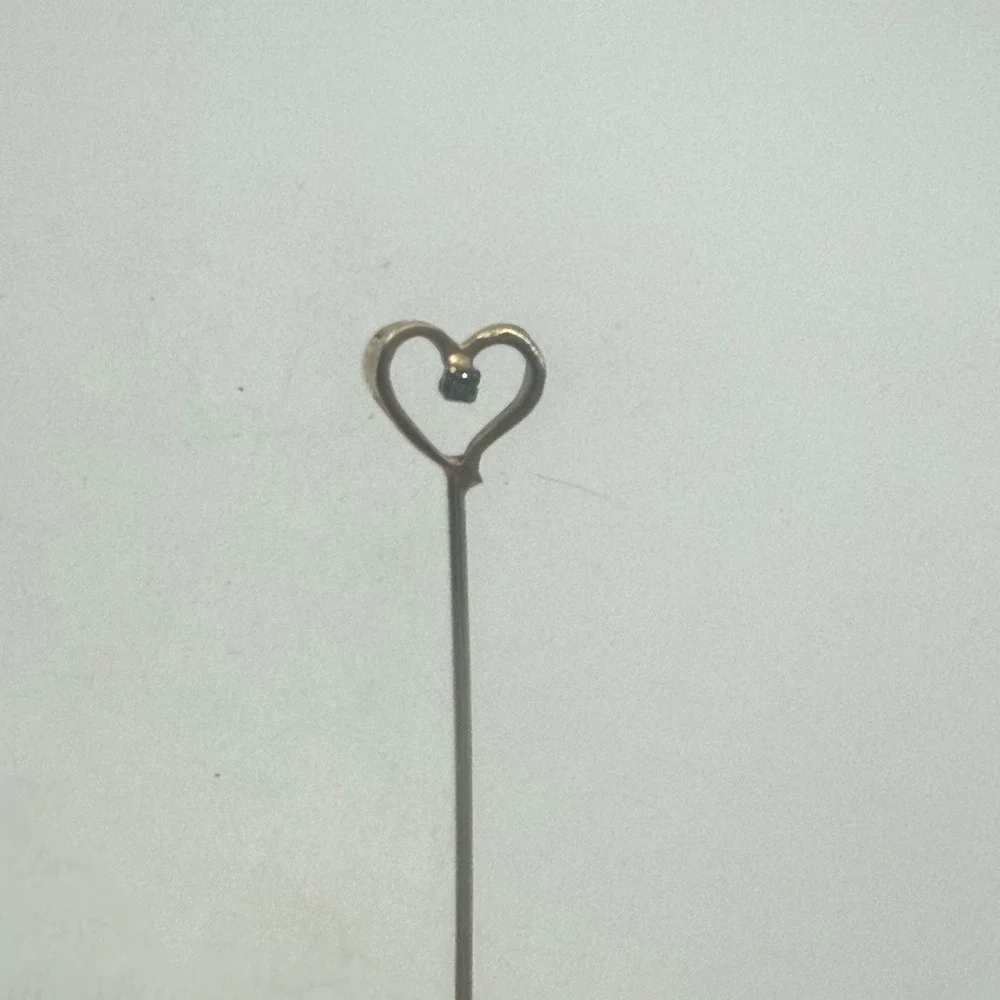 Vintage Gold Tone Heart Stick Pin with Dark Stone Accent Lapel Scarf Pin